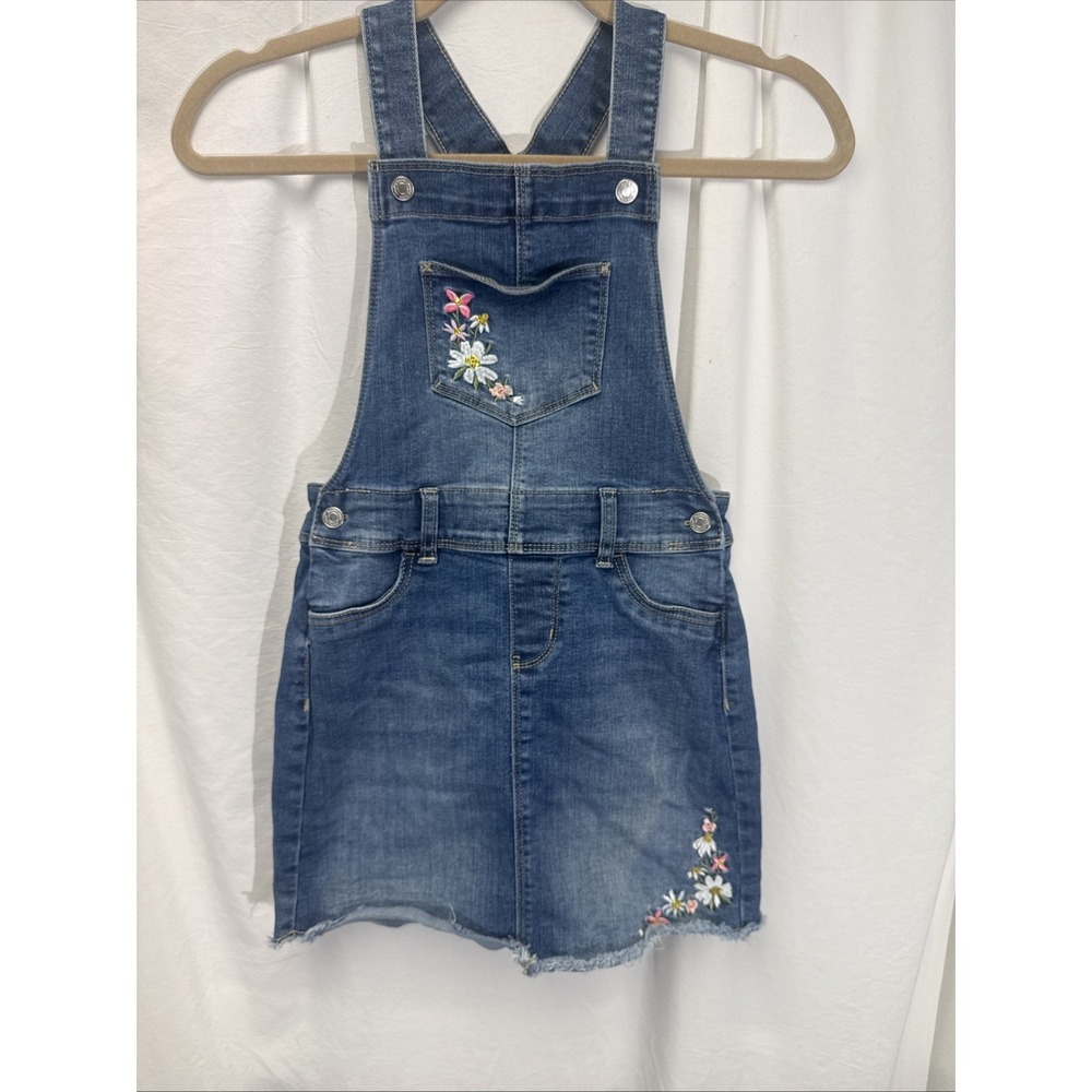 Jumping Beeans GIRLS 10 DENIM JUMPER DRESS 8 POCKETS Embroidered Flowers Sequin‎